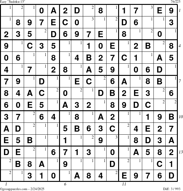 The grouppuzzles.com Easy Sudoku-15 puzzle for Monday February 24, 2025 with all 3 steps marked