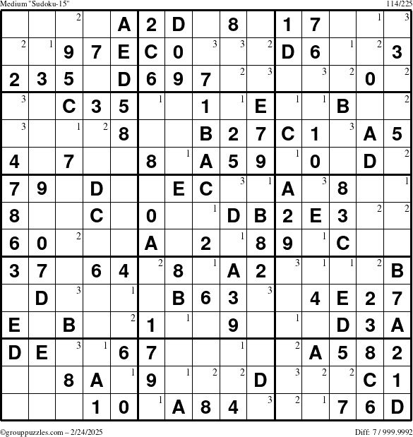 The grouppuzzles.com Medium Sudoku-15 puzzle for Monday February 24, 2025 with the first 3 steps marked