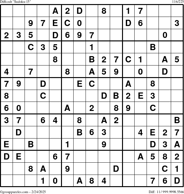 The grouppuzzles.com Difficult Sudoku-15 puzzle for Monday February 24, 2025