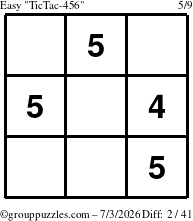 The grouppuzzles.com Easy TicTac-456 puzzle for Friday July 3, 2026