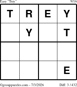 The grouppuzzles.com Easy Trey puzzle for Friday July 3, 2026