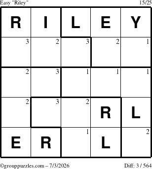 The grouppuzzles.com Easy Riley puzzle for Friday July 3, 2026 with the first 3 steps marked