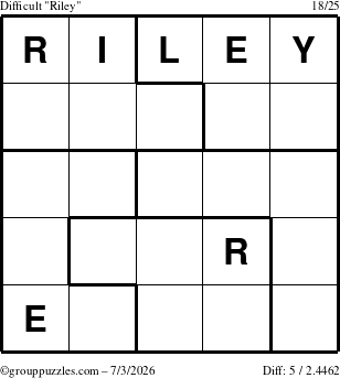 The grouppuzzles.com Difficult Riley puzzle for Friday July 3, 2026