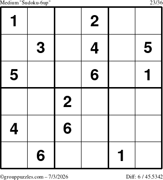 The grouppuzzles.com Medium Sudoku-6up puzzle for Friday July 3, 2026