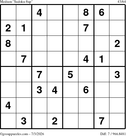 The grouppuzzles.com Medium Sudoku-8up puzzle for Friday July 3, 2026