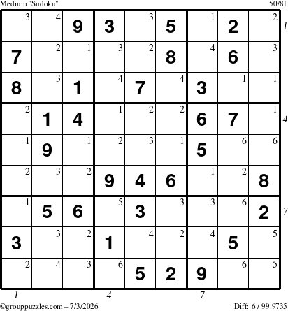 The grouppuzzles.com Medium Sudoku puzzle for Friday July 3, 2026, suitable for printing, with all 6 steps marked