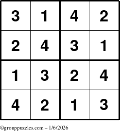 The grouppuzzles.com Answer grid for the Sudoku-4 puzzle for Tuesday January 6, 2026