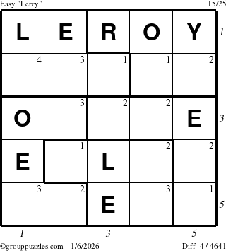 The grouppuzzles.com Easy Leroy puzzle for Tuesday January 6, 2026 with all 4 steps marked