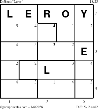The grouppuzzles.com Difficult Leroy puzzle for Tuesday January 6, 2026 with all 5 steps marked