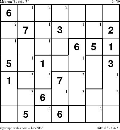 The grouppuzzles.com Medium Sudoku-7 puzzle for Tuesday January 6, 2026 with the first 3 steps marked