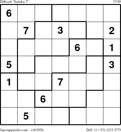 The grouppuzzles.com Difficult Sudoku-7 puzzle for Tuesday January 6, 2026