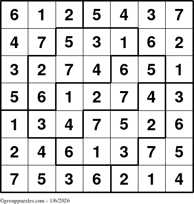The grouppuzzles.com Answer grid for the Sudoku-7 puzzle for Tuesday January 6, 2026