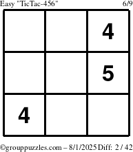 The grouppuzzles.com Easy TicTac-456 puzzle for Friday August 1, 2025