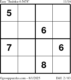 The grouppuzzles.com Easy Sudoku-4-5678 puzzle for Friday August 1, 2025