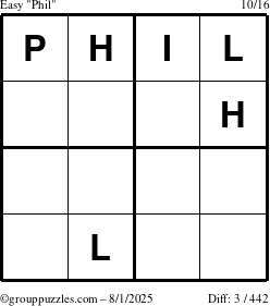 The grouppuzzles.com Easy Phil puzzle for Friday August 1, 2025