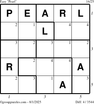 The grouppuzzles.com Easy Pearl puzzle for Friday August 1, 2025 with all 4 steps marked