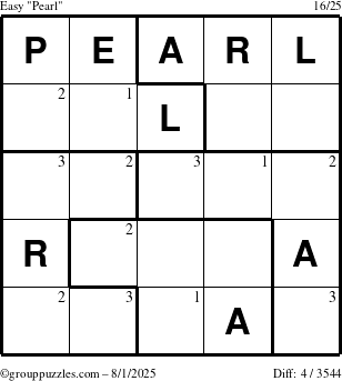 The grouppuzzles.com Easy Pearl puzzle for Friday August 1, 2025 with the first 3 steps marked
