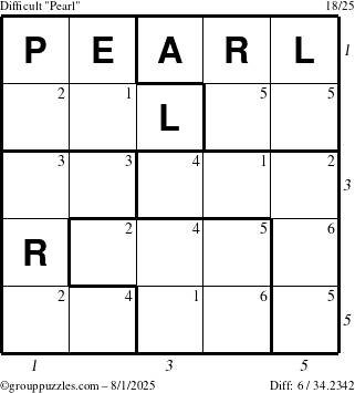 The grouppuzzles.com Difficult Pearl puzzle for Friday August 1, 2025 with all 6 steps marked