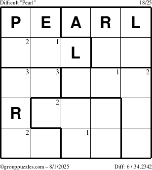 The grouppuzzles.com Difficult Pearl puzzle for Friday August 1, 2025 with the first 3 steps marked