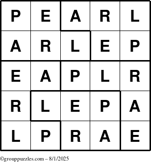The grouppuzzles.com Answer grid for the Pearl puzzle for Friday August 1, 2025