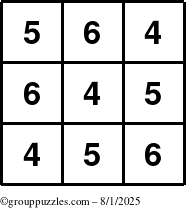 The grouppuzzles.com Answer grid for the TicTac-456 puzzle for Friday August 1, 2025