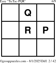 The grouppuzzles.com Easy TicTac-PQR puzzle for Friday August 1, 2025