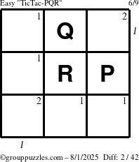 The grouppuzzles.com Easy TicTac-PQR puzzle for Friday August 1, 2025 with all 2 steps marked