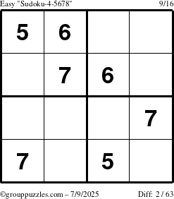 The grouppuzzles.com Easy Sudoku-4-5678 puzzle for Wednesday July 9, 2025