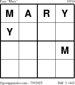 The grouppuzzles.com Easy Mary puzzle for Wednesday July 9, 2025