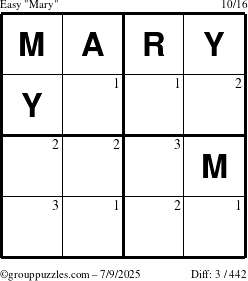 The grouppuzzles.com Easy Mary puzzle for Wednesday July 9, 2025 with the first 3 steps marked
