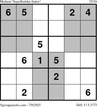 The grouppuzzles.com Medium SuperSudoku-Junior puzzle for Wednesday July 9, 2025