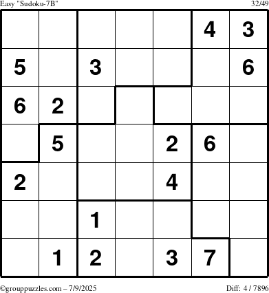 The grouppuzzles.com Easy Sudoku-7B puzzle for Wednesday July 9, 2025