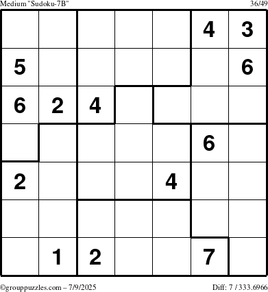 The grouppuzzles.com Medium Sudoku-7B puzzle for Wednesday July 9, 2025