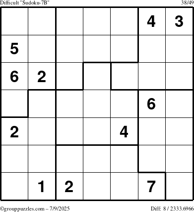 The grouppuzzles.com Difficult Sudoku-7B puzzle for Wednesday July 9, 2025