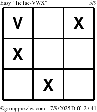 The grouppuzzles.com Easy TicTac-VWX puzzle for Wednesday July 9, 2025