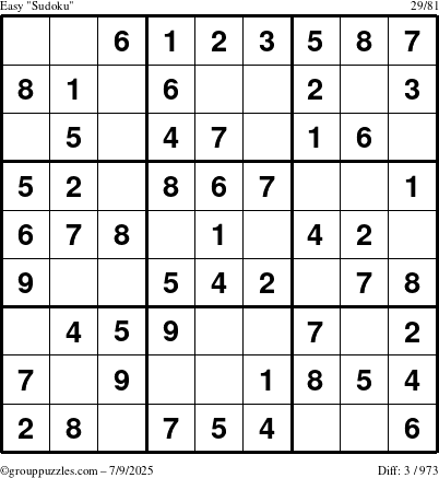 The grouppuzzles.com Easy Sudoku puzzle for Wednesday July 9, 2025