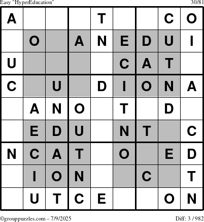 The grouppuzzles.com Easy HyperEducation-i23 puzzle for Wednesday July 9, 2025