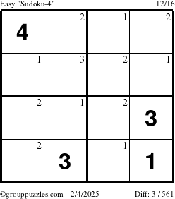 The grouppuzzles.com Easy Sudoku-4 puzzle for Tuesday February 4, 2025 with the first 3 steps marked