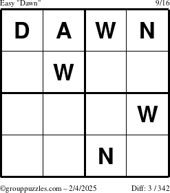 The grouppuzzles.com Easy Dawn puzzle for Tuesday February 4, 2025