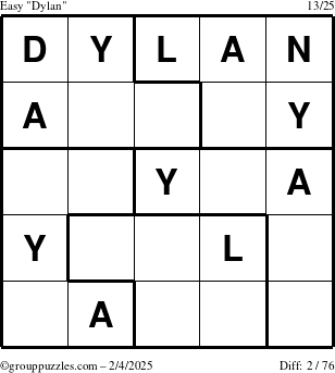 The grouppuzzles.com Easy Dylan puzzle for Tuesday February 4, 2025