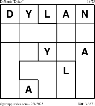 The grouppuzzles.com Difficult Dylan puzzle for Tuesday February 4, 2025