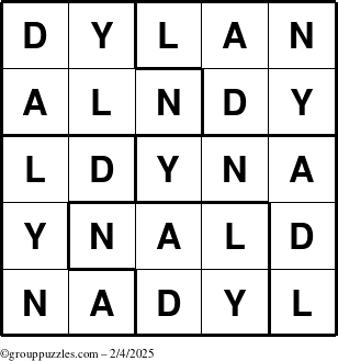 The grouppuzzles.com Answer grid for the Dylan puzzle for Tuesday February 4, 2025