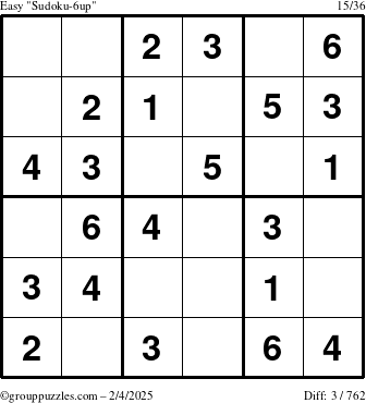 The grouppuzzles.com Easy Sudoku-6up puzzle for Tuesday February 4, 2025