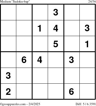 The grouppuzzles.com Medium Sudoku-6up puzzle for Tuesday February 4, 2025