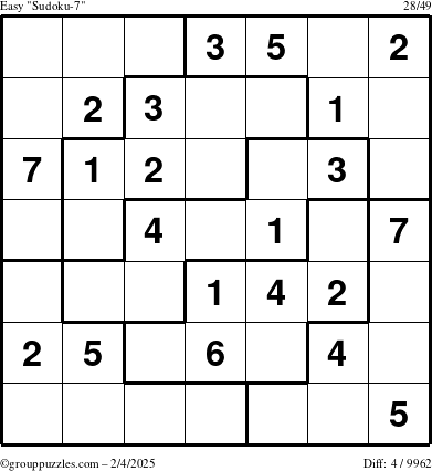 The grouppuzzles.com Easy Sudoku-7 puzzle for Tuesday February 4, 2025