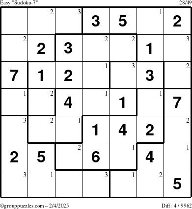 The grouppuzzles.com Easy Sudoku-7 puzzle for Tuesday February 4, 2025 with the first 3 steps marked