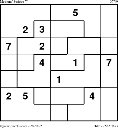 The grouppuzzles.com Medium Sudoku-7 puzzle for Tuesday February 4, 2025