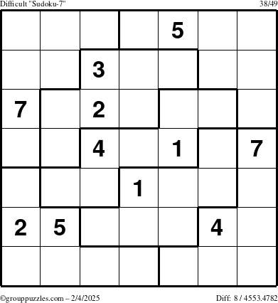 The grouppuzzles.com Difficult Sudoku-7 puzzle for Tuesday February 4, 2025