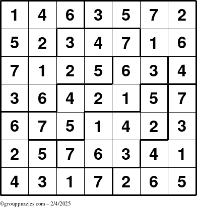 The grouppuzzles.com Answer grid for the Sudoku-7 puzzle for Tuesday February 4, 2025