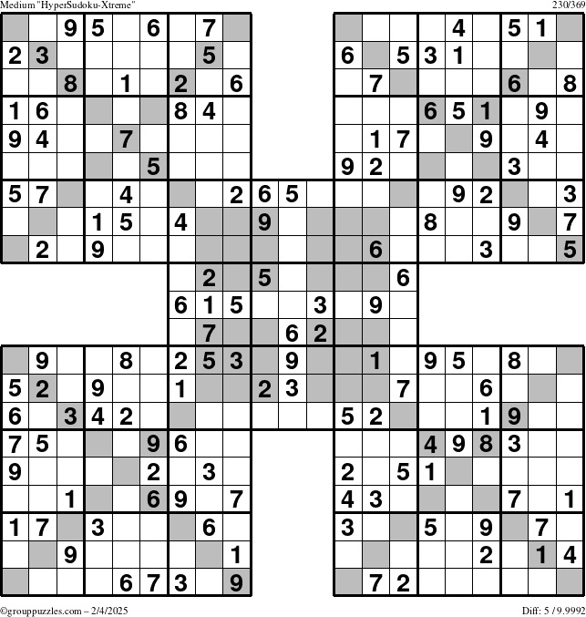 The grouppuzzles.com Medium HyperSudoku-Xtreme puzzle for Tuesday February 4, 2025